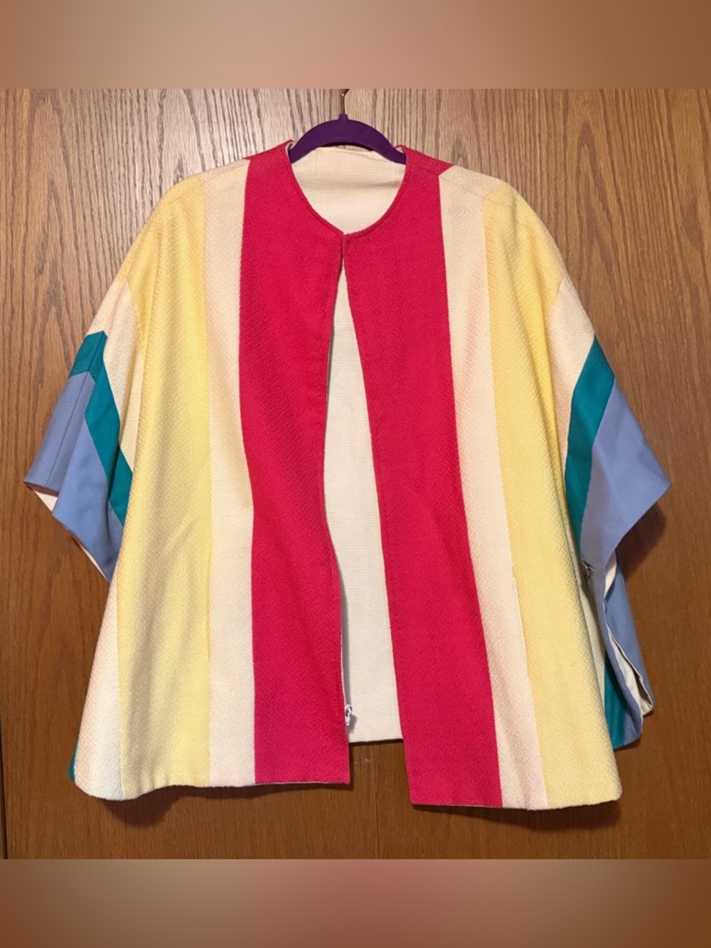 Vintage Reversible Colorblock/Cream Zip-Up Cape Poncho